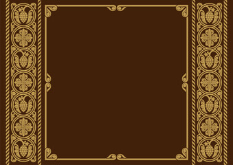 Decorative rectangular golden framework on dark red background. A3, A4 size proportions.