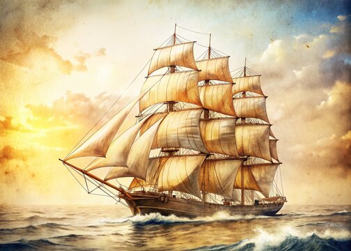 Vintage Sailing Ship Pencil Sketch - Nautical Illustration, Ocean Vessel, Retro Maritime Art