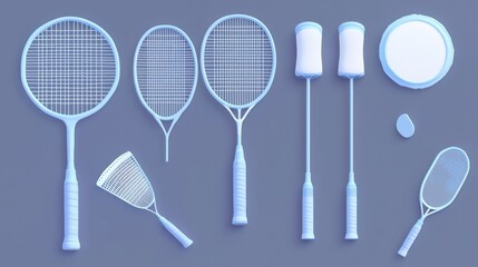 Detailed illustration of a tuning kit for badminton rackets in 3D.