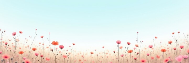 Obraz premium Gentle pastel flowers stretch across a serene landscape, perfect for spring-themed projects, wellness, or nature-inspired designs.