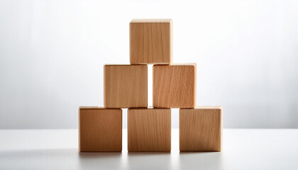 Obraz premium pyramid of six wood cubes remoted on white history