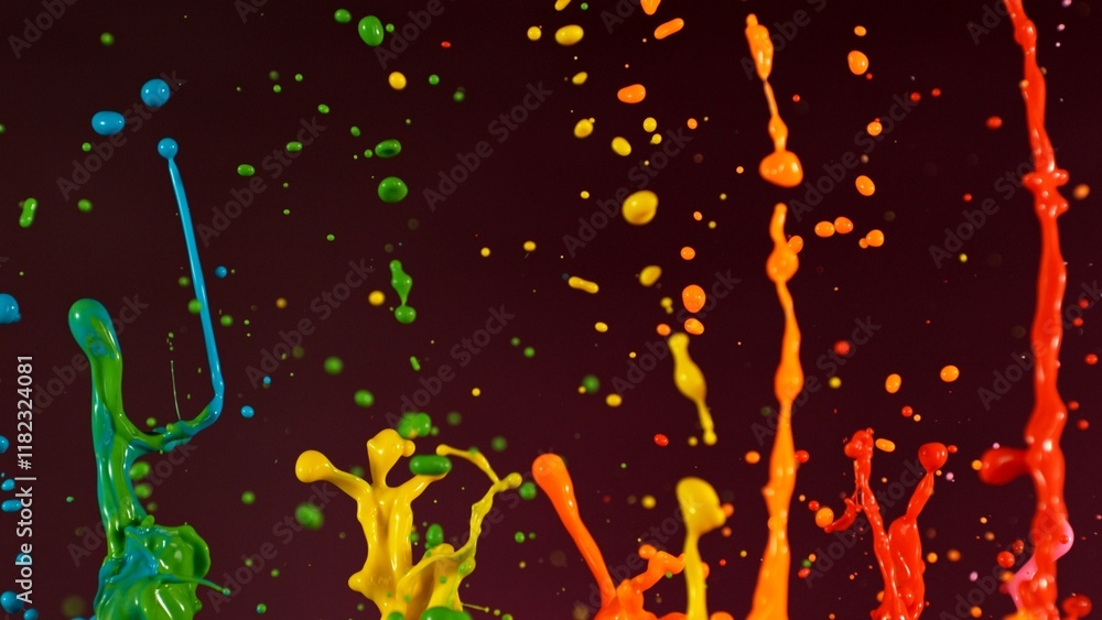 Poster acrylic colors splashing on black background. abstract colored spectrum background.