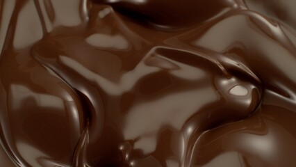 Closeup of Hot Melted Chocolate Splashing in Wavy Shapes.