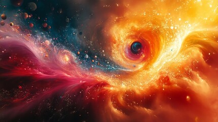Vivid Cosmic Swirl with Stars and Planets. Generative AI