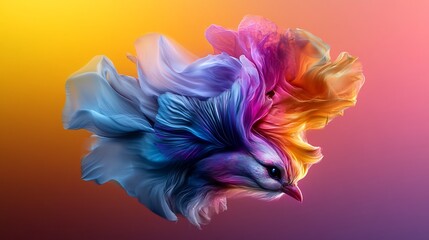 Obraz premium Abstract Colorful Bird in Dynamic Pose, Vibrant Hues and Fluid Forms
