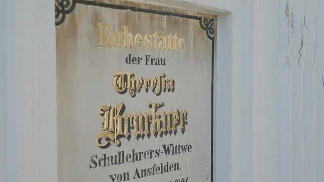 epitaph on gravesite of composer Anton Bruckners mother Theresia