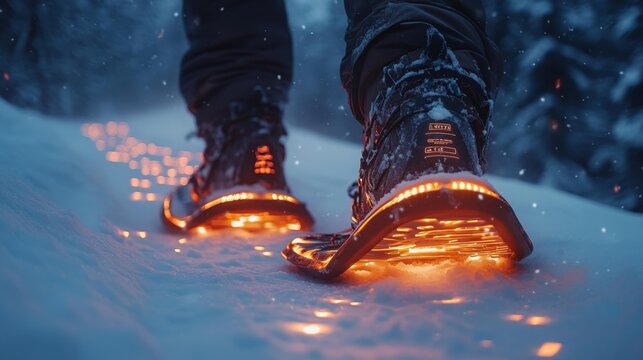 Futuristic Snowshoe Trail with Smart LED Lights. Generative AI