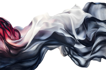 abstract wavy black and white fabric with red accents flowing isolated png transparent background