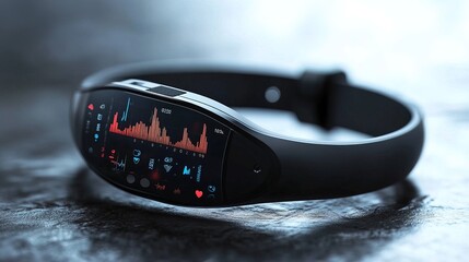 Smart wearable fitness tracker displaying health data, minimalistic and stylish design  
