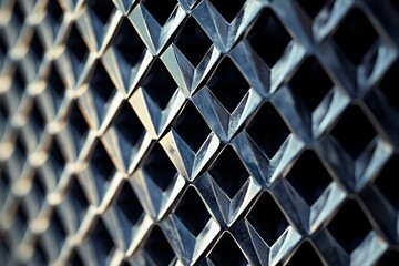 Close-up, metallic grid, geometric pattern, textured surface.