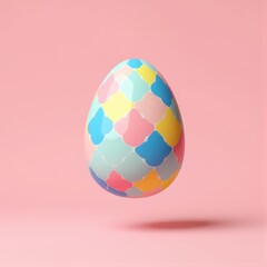 Cute easter painted egg with colorful pattern on pink background in Kidcore style 