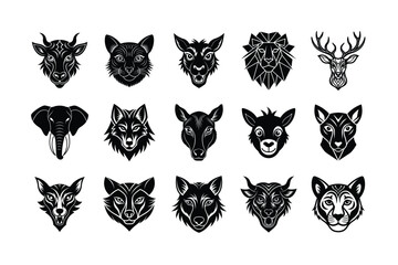 WebBlack Silhouette of Animal Heads Icon Set Vector Illustration