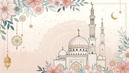 Earthy Islamic Ornamental Background with Terracotta, Olive Green and Intricate Arabesques