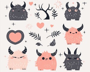 Modern Love Bundle Featuring Adorable Valentine's Day Monsters and Hearts