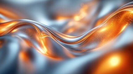 Abstract Background - Flowing Golden Waves and Particles