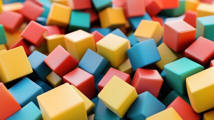 Obraz premium Vibrant Pile of Colorful Cubes: A 3D Render of Joyful Geometry