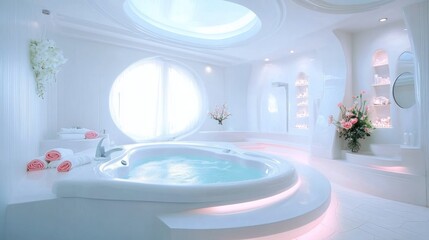 Serene Luxury Spa: Tranquil Whirlpool Bath in a White Haven