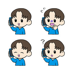 手描き：電話をする男の人