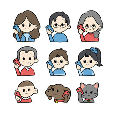 手描き：スマートフォンを持つ家族のアイコン