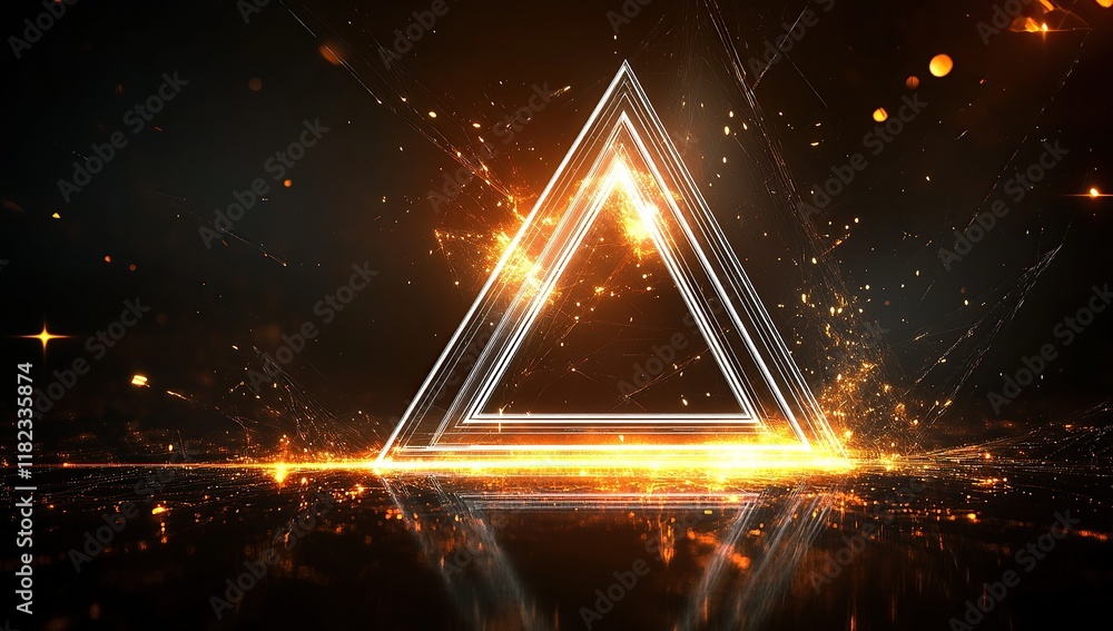 Poster a dark background with glowing lines and an abstract triangle in the center