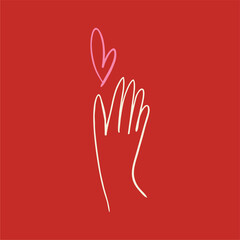 Hand drawn illustration of heart and hand. Valentine's day card. Vector icon on white background.