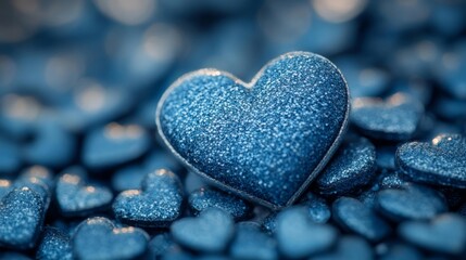 Obraz premium Blue Heart Shaped Candy with Glitter Texture. Generative AI