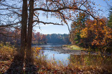 Bend in the Mississippi River near Brainerd Minnesota on a bright autumn day