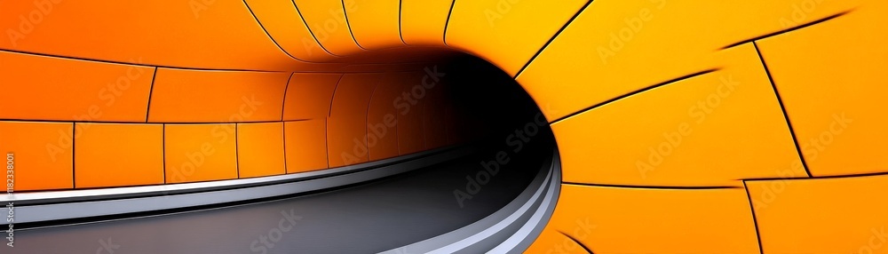 Poster orange spiral tunnel: abstract journey into the unknown. dynamic perspective of a swirling orange tu