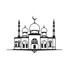 Islamic mosque silhouette vector Black silhouette of a Islamic mosque and crescent with lanterns. Eid Mubarak logo. vector illustration