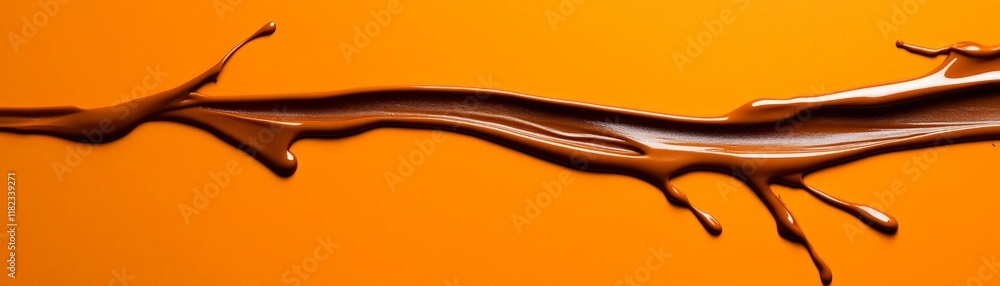 Aufkleber chocolate splash: a bold and dynamic abstract image of a chocolate splash against a vibrant orange b