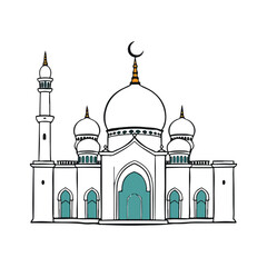 Islamic mosque silhouette vector Black silhouette of a Islamic mosque and crescent with lanterns. Eid Mubarak logo. vector illustration