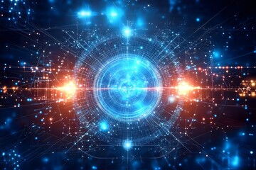 Obraz premium Abstract Technology Background: Futuristic Blue and Orange Network