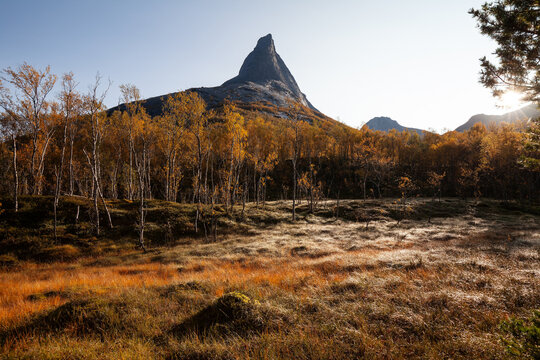 View on Stetind, Northern Norway, Nordland county, municipality of Tysfjord, Ofoten in autumn.	