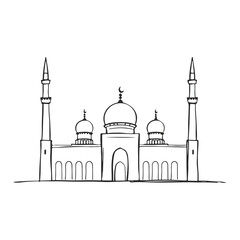 Islamic mosque silhouette vector Black silhouette of a Islamic mosque and crescent with lanterns. Eid Mubarak logo. vector illustration