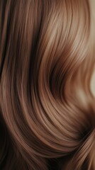 Fototapeta premium Beautiful wavy brown hair with soft highlights cascading down, showcasing shine and texture in a close-up taken indoors during soft natural light