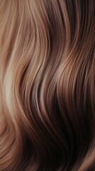 Naklejka premium Soft wavy brown hair with highlights elegantly cascading down, showcasing natural beauty and texture in a close-up view under soft lighting