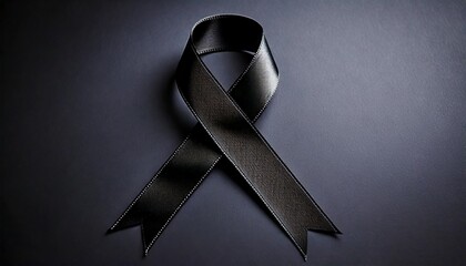 close up photo of a black condolence ribbon on a plain background