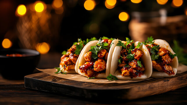 f0b Butter chicken bao buns with creamy curry filling and coriander garnish