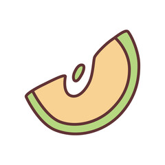 Apple slice doodle icon hand drawn with thin line in minimalistic style and colored. Vector illustration isolated on white background