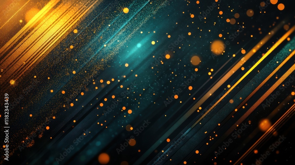 Poster dynamic golden and teal particle effects luxurious textures digital creation abstract background hig