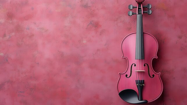Pink violin on red textured background.