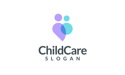 Child Care Logo Mother in Heart Shape Family Vector Design