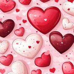 Heart-shaped lollipop in a modern seamless pattern, perfect for Valentine's Day. Candy background with red and pink hues. Love and sweet treats design for the February 14 holiday