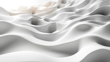 Obraz premium Flowing fabric waves, abstract sound visualization, white background banner copy space