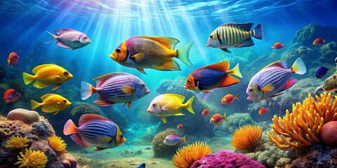 Vibrant Coral Reef with Colorful Tropical Fish