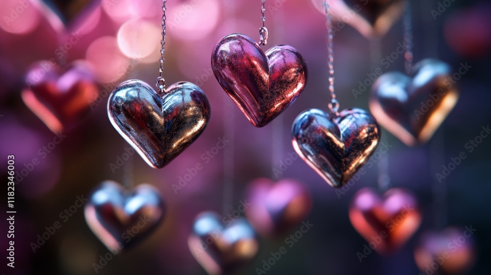 Poster a small heart design with light and a bokeh abstract background