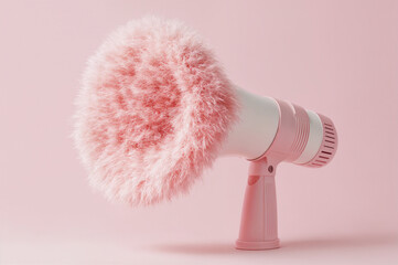 Pink megaphone with creative fluffy artistic design against pastel background