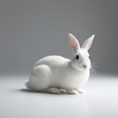 Obraz premium Adorable white rabbit in a white room. Happy Easter holiday