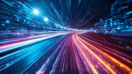 Fototapeta premium Vibrant light streaks curve on a nighttime road.