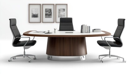 Modern Executive Conference Room Setup: Sleek Walnut Table and Ergonomic Chairs